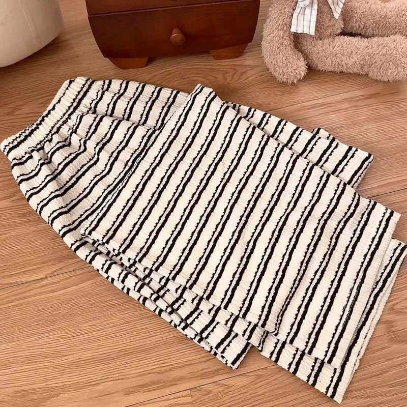 Womens Pajamas Fashion Striped Sleepwear Set Cotton Chest Pad Long Sleeve Tops Trousers Sets Autumn Winter Home Suit For WomenT251029