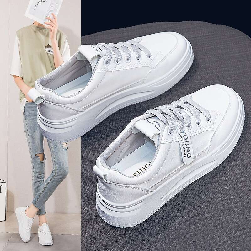 White Sneakers for Women 2025 New Soft Comfortable Versatile Student Thick Sole Sports Casual Shoes