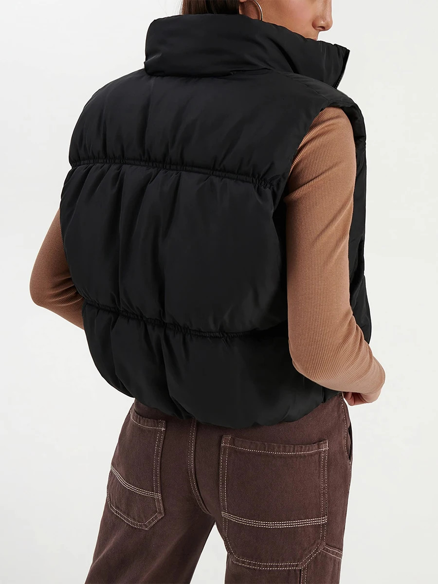 Women s Winter Quilted Waistcoat Solid Color Lightweight Zip Stand Collar Winter Vest Sleeveless Jacket 251029