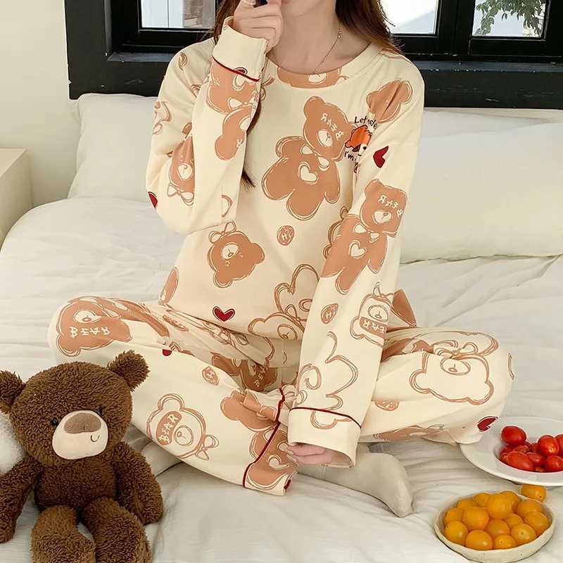 Winter Cotton Round Neck Pajamas Set Printing Pijamas for Young Girls Nightwear Loose Size Sleepwear Leisure LoungewearT251029