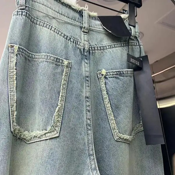 American High Street Spicy Starry Diamond Frayed Wide Leg Jeans Women Summer Ele High Waist Dra FloorLength 251029