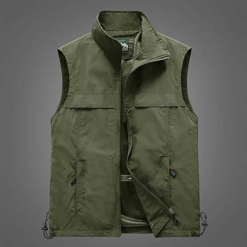 Lightweight Mens Vest Jacket Solid Color Vests Men Thin Hiking Fishing Vest Coat Shoulder Stand Collar Youth Sleeveless Jacket W251029