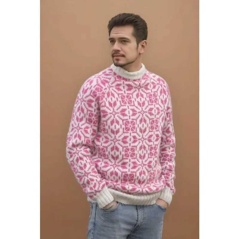 New Style Simple Retro Fresh Jacquard Sweater Loose Street Pullover Contrast Color Long Sleeve Knitted J251029