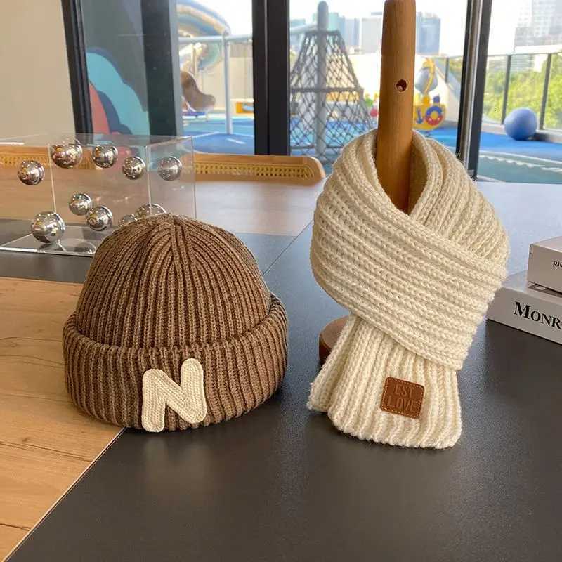 Winter Warm Children Scarf Knitted Hat Solid Color Woolen Pullover Cap 16year Boys Girls Kids Neckerchief NLetter Baby Beanies251028