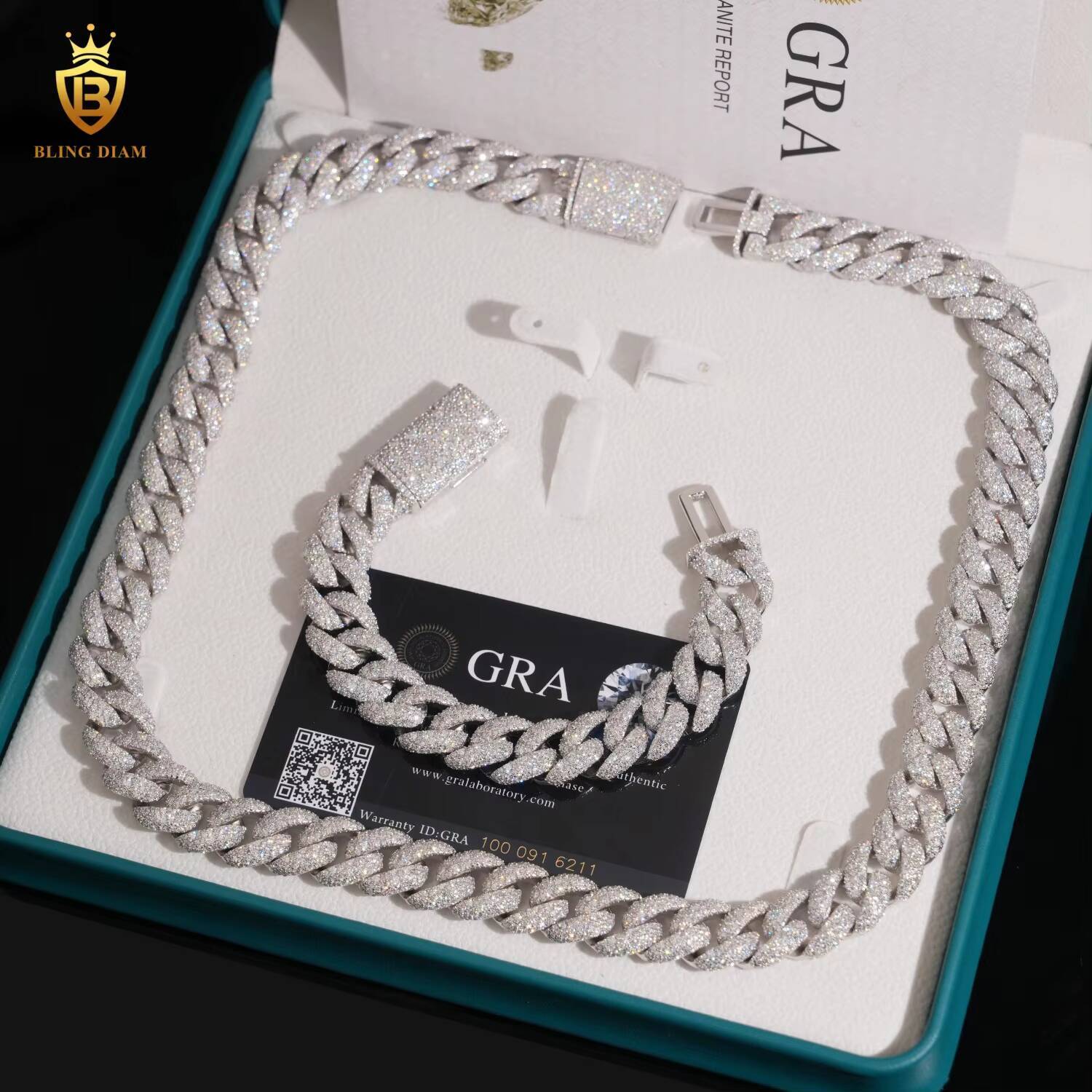 In Stock HipHop Style 14mm S925 Silver Moissanite Cuban Chain Pass Diamond Tester Iced Out Moissanite Necklace Cuban Link Chain