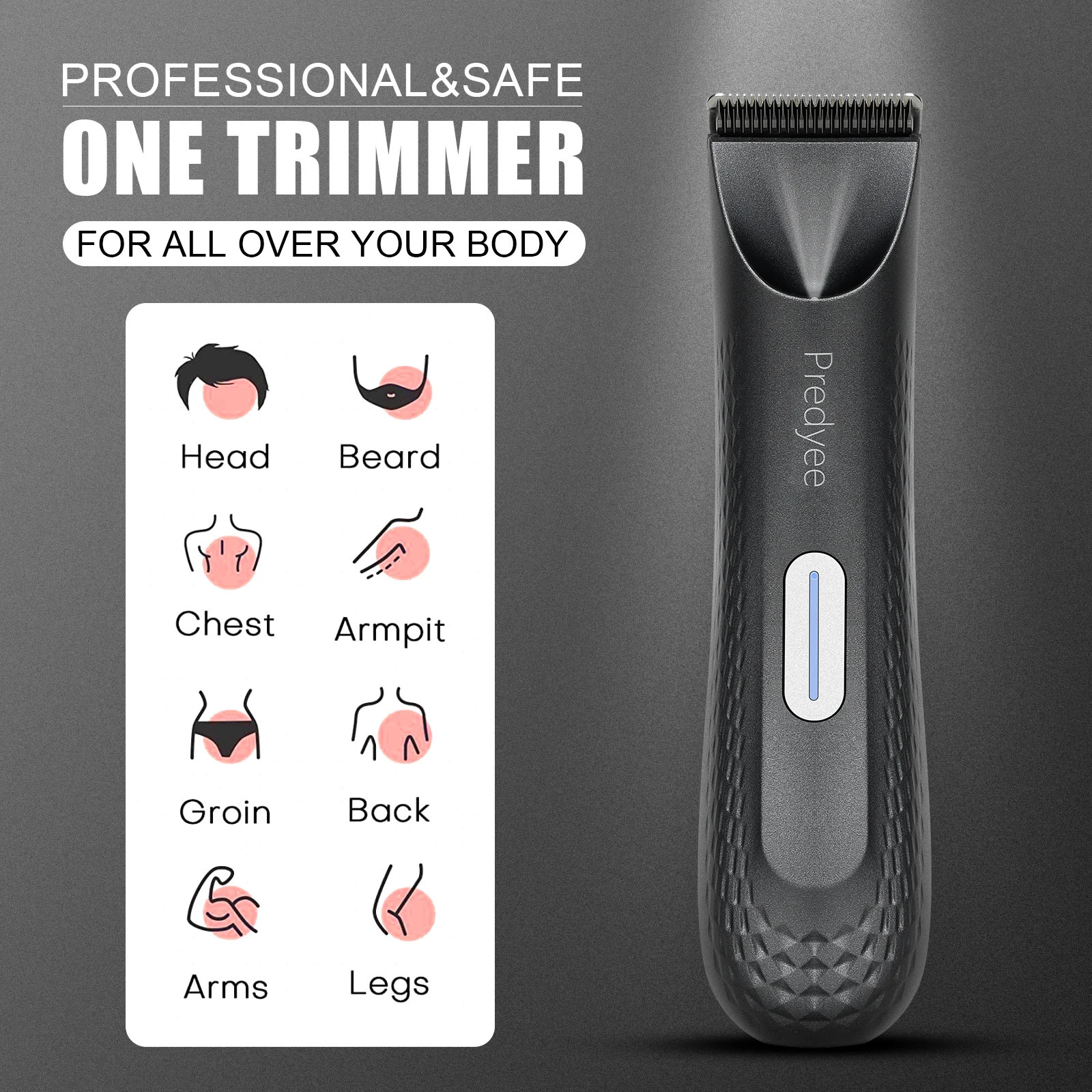 Electric Trimmer for Mens Groin Hair Versatile Body Groomer and Waterproof Pubic Hair Trimmer with Replaceable Ceramic Blade 251029