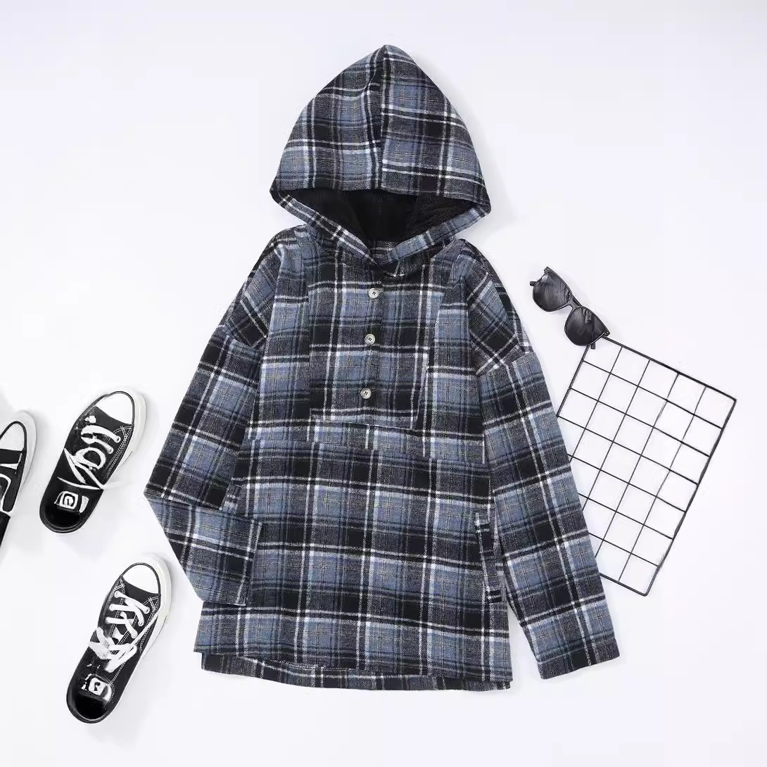 Autumn and Winter New Checkered Button Hooded Women's Sportswear Designer Hot Selling Loose Color Block Warm Knitted Women's Sweater
