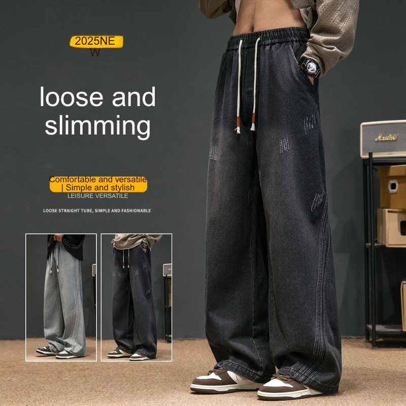 American high street scimitar jeans, vintage washed jeans, men's loose casual jeans--1106