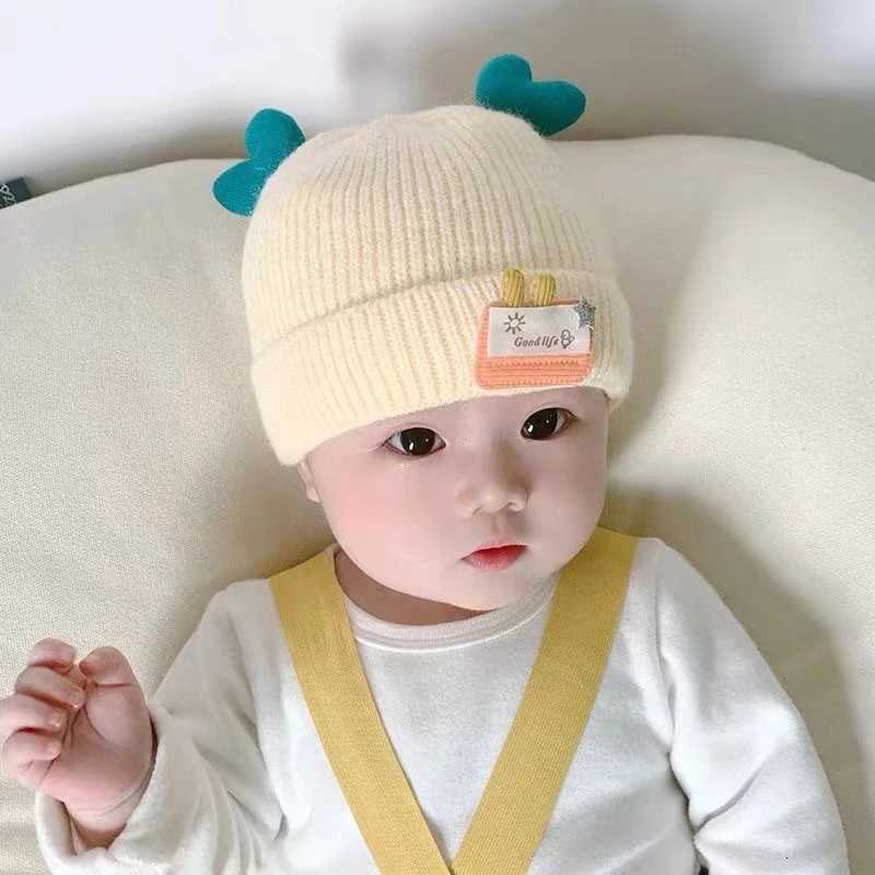 Cute Love Heart Ears Baby Hat Winter Warm Knitted Newborn Beanie Cap Solid Color Cartoon Infant Boy Girl Woolen Hats251028