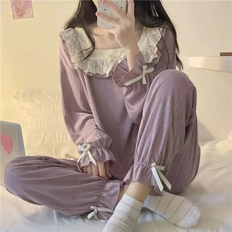 Pajamas Female 2 Sets Of Homewear Girls Spring And Autumn LongSleeved Trousers Sweet Student Princess Style Cute Set 251029