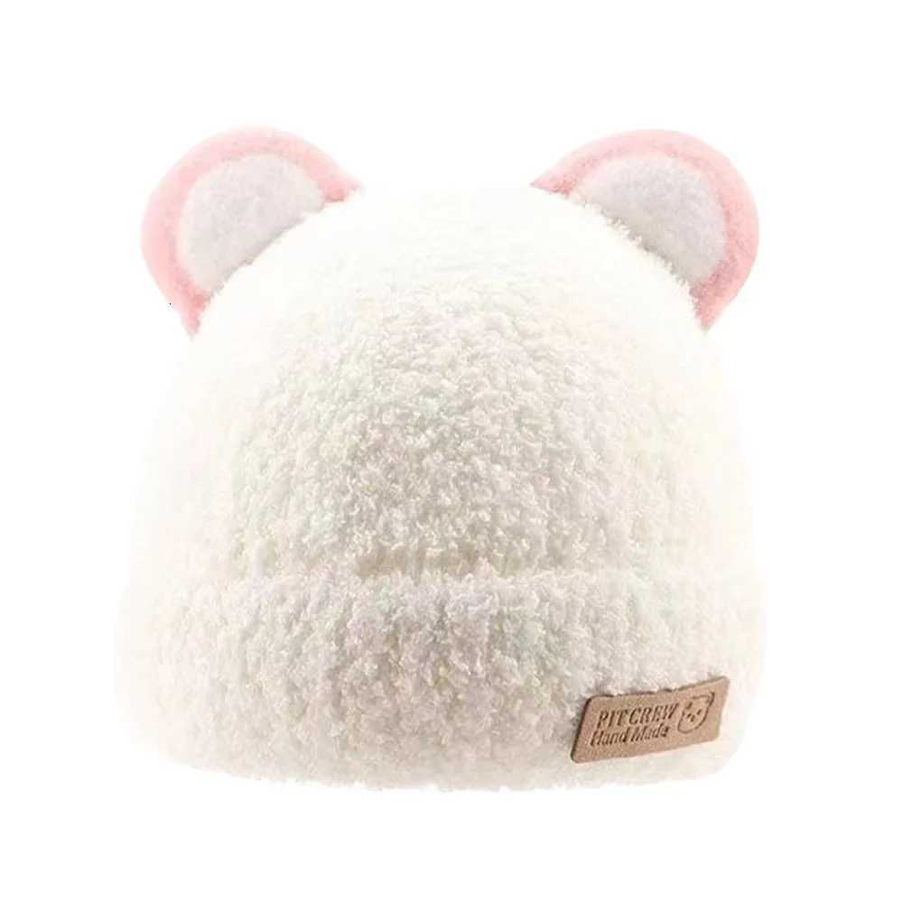 5 Months3Year Windproof Solid Color Baby Knitted Hat Soft Plush Winter Hat Cartoon Cute Beanie Hats Baby Children Kids251028