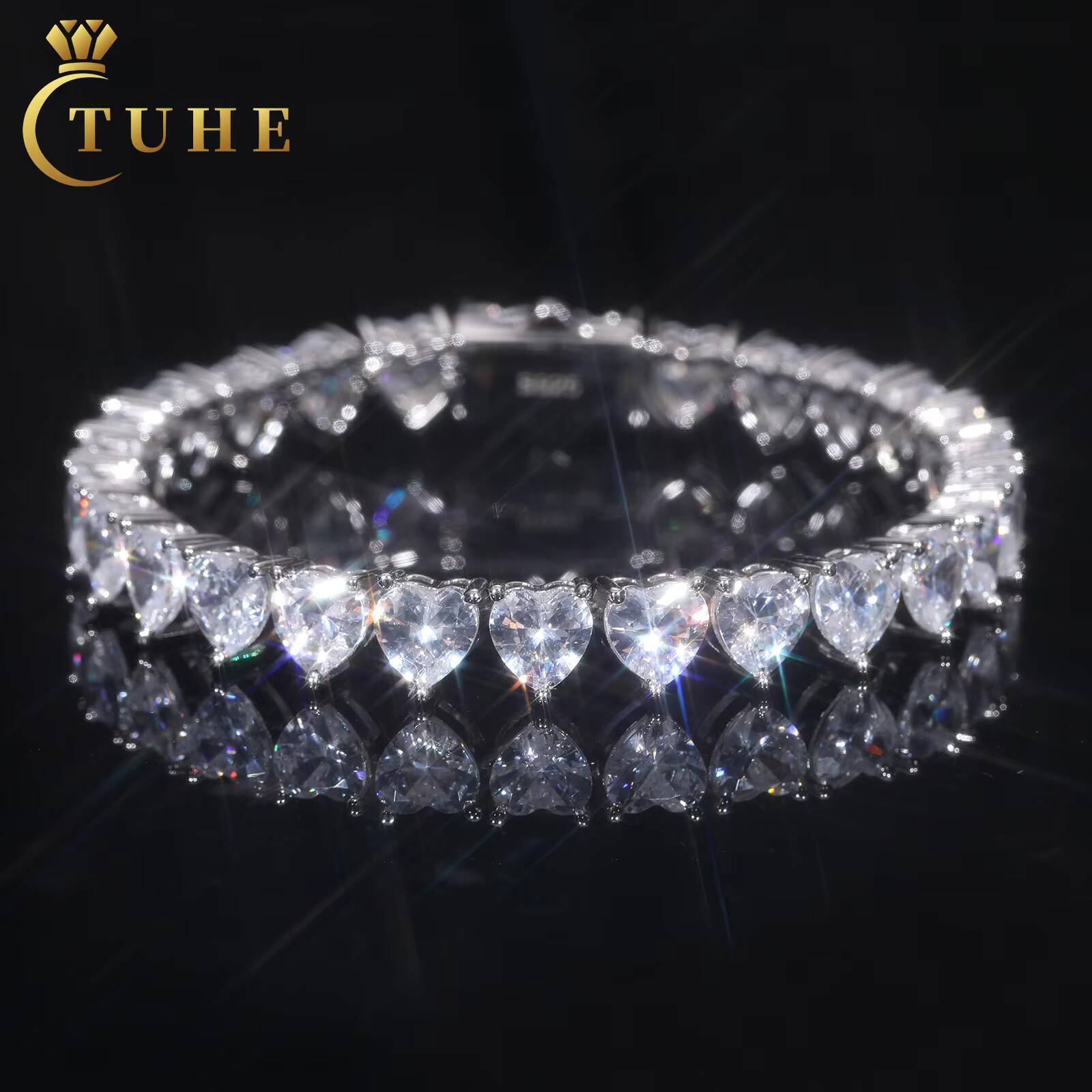 Luxury Valentine Gift Jewelry 925 Sterling Silver 5mm 65mm Vvs Moissanite Diamond Heart Tennis Bracelet for Men Women