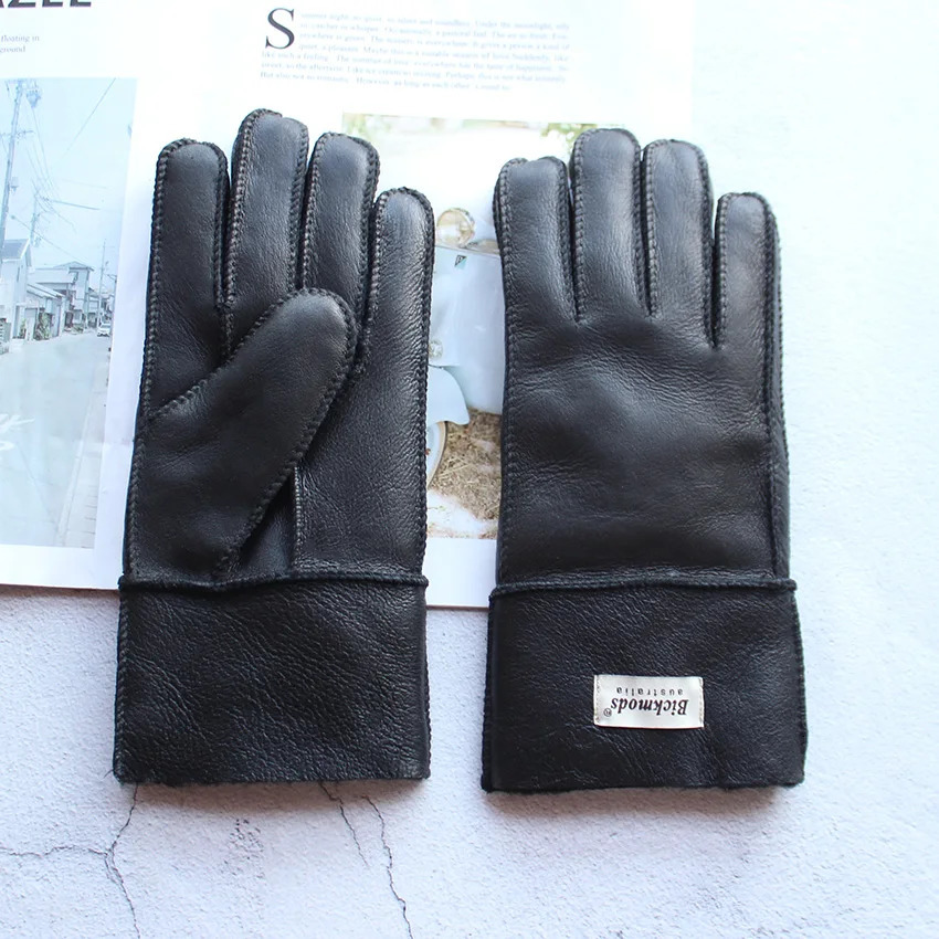 Winter Warm Sheepskin Fur Gloves Men Thickened Outdoor Motorcycle Riding Windproof and ColdProof Leather Points Wool 251013