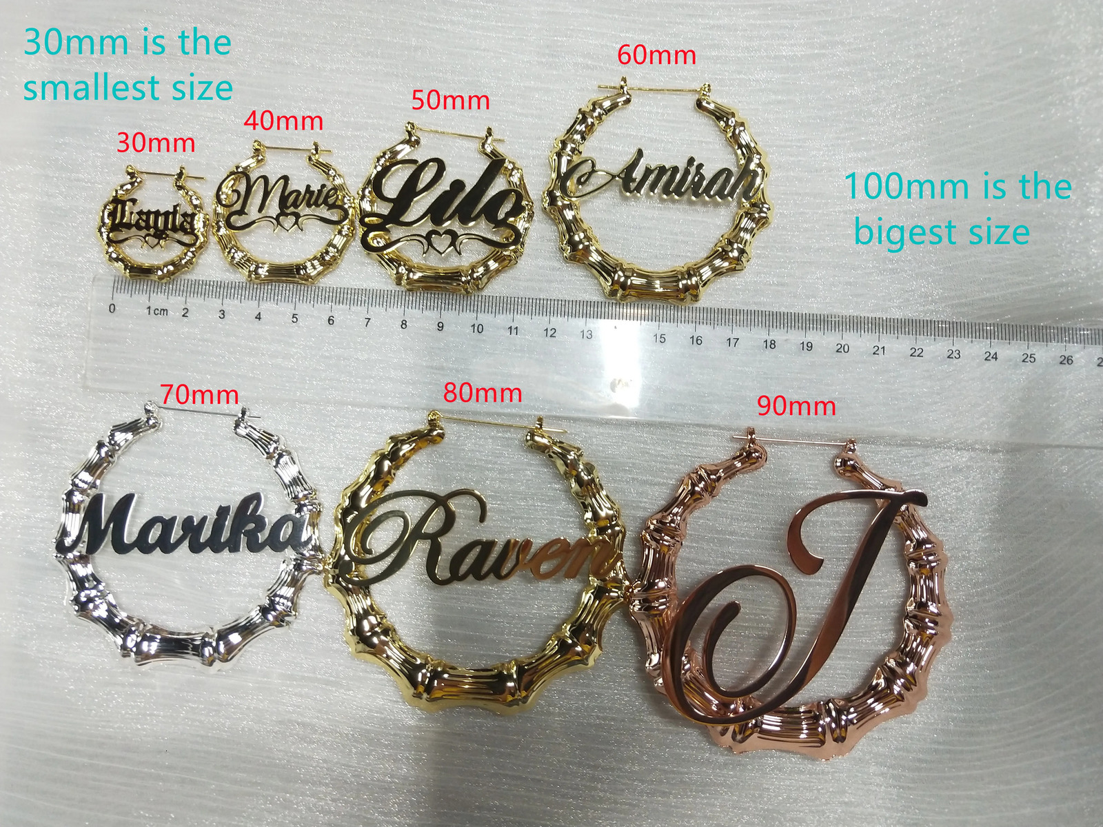 Stainless Custom Bamboo Earrings Heart Hoop Personalized Name Jewelry Letter for Women MOM Gift 251013