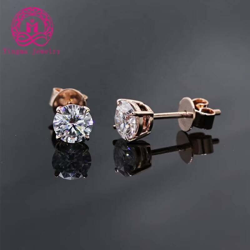 Low Price 14k Rose Gold Stud 05ct X 2 Total 1 Carats Four Claws White D VVS1 Moissanite Gold Earring
