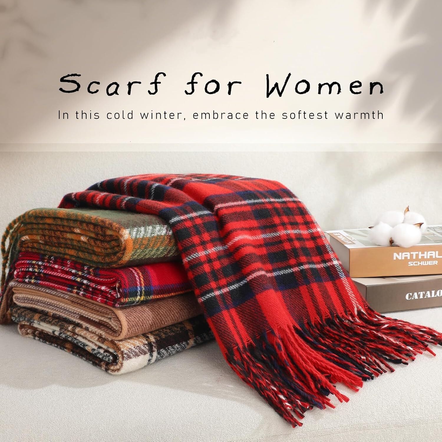 Custom Winter for Women, Scottish Checked Scarf Cashmere Feel Christmas Long Oversized Fashion Scarves