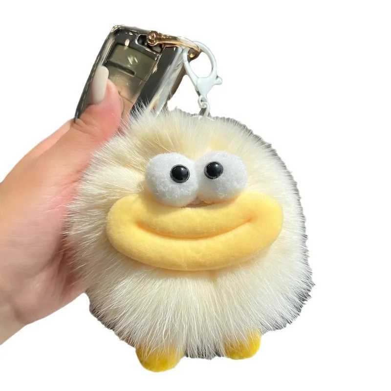 Womens Bag Cute With Big Mouth Small Coal Ball Car Keychain Pendant Plush Ball Schoolbag Funny Fashion Yellow Color SimpleW251029