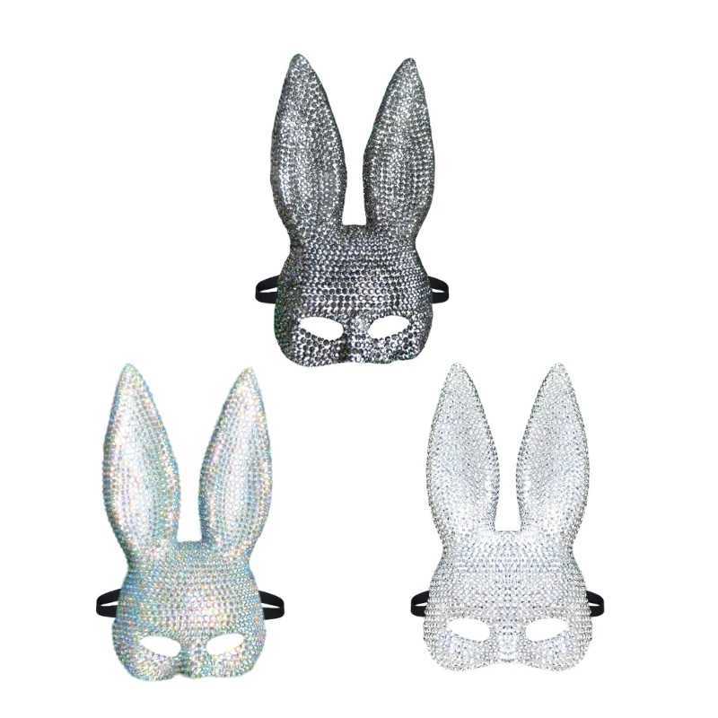 Rabbit Mask With Large Eye Designs Festival Elastic Bands Rabbit Face Mask with Glass Charm for Themed CelebrationW251029