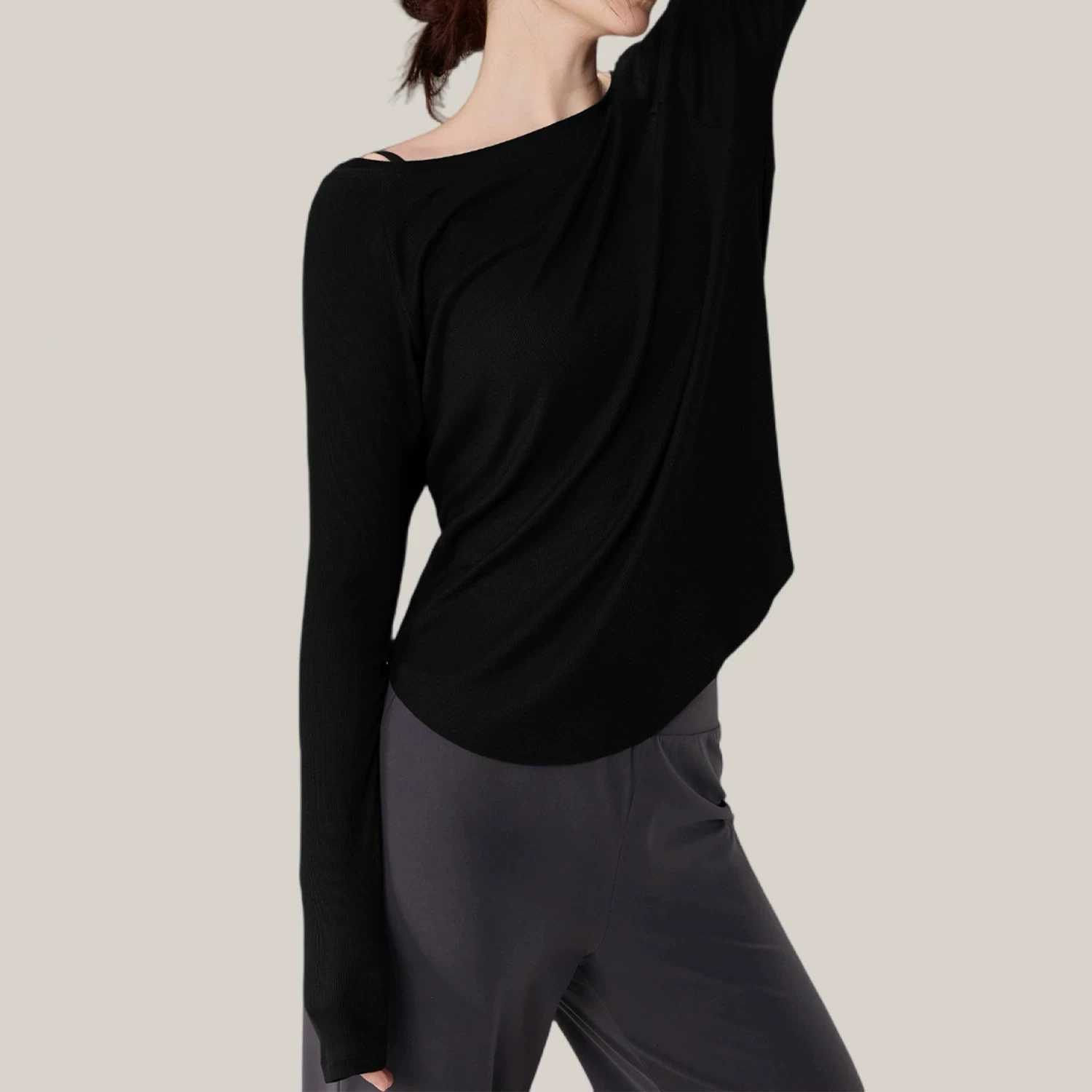 Modal ribbed yoga long sleeved sports top for women loose fit slimming yoga clothes Tshirt for autumnXJ251029