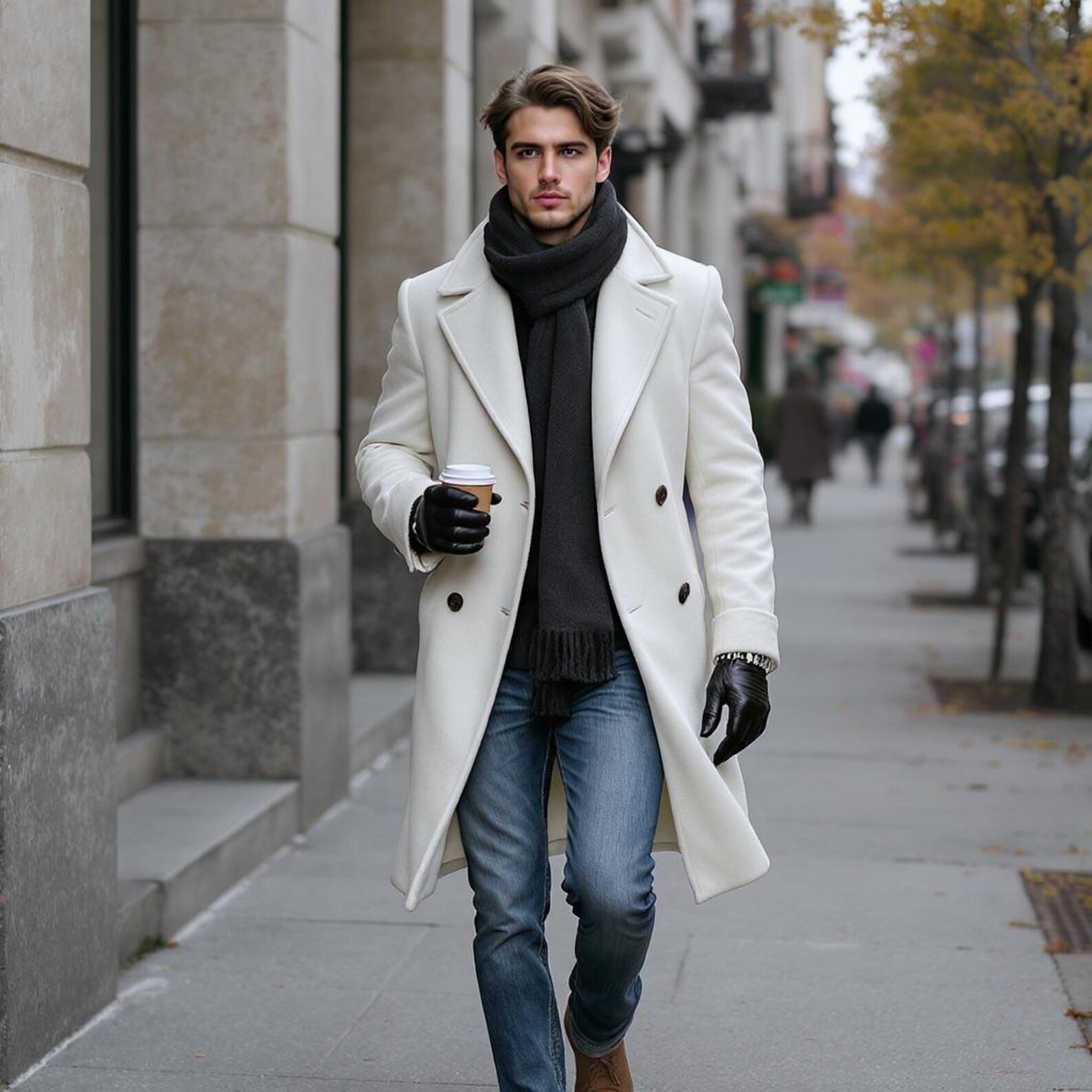 Tweed Wool Men Long Coat Customized Double Breasted Groom Wear Wedding Party One Piece Male Formal Business Wear Costumes Homme