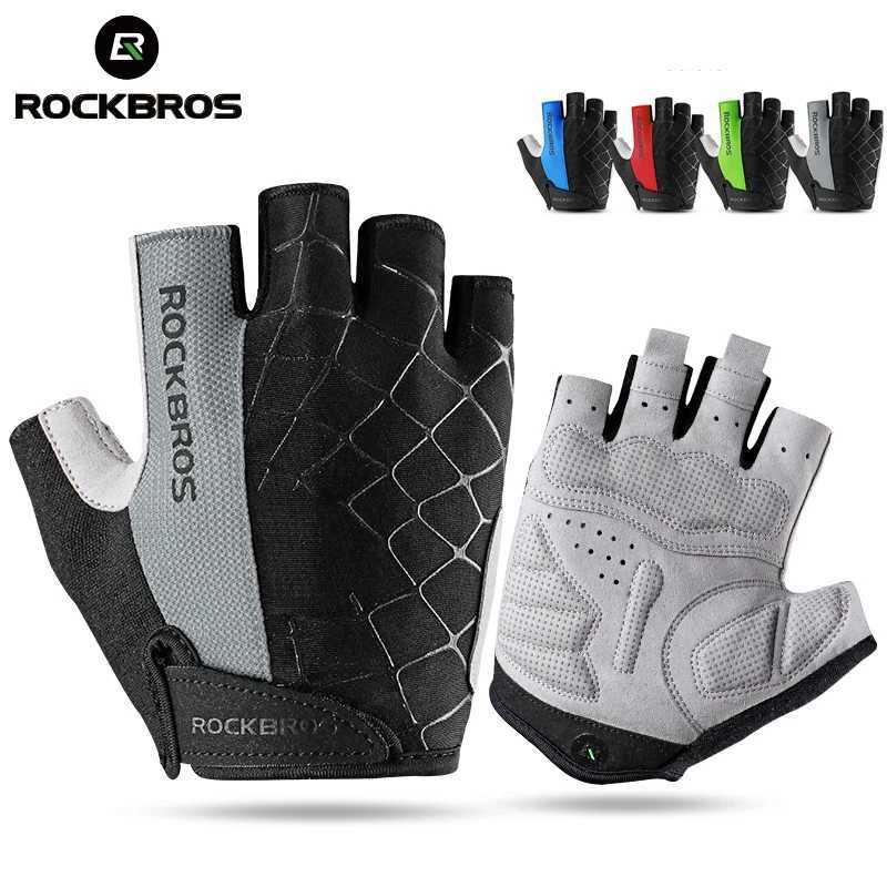 ROCKBROS Half Finger Cycling Gloves Breathable Shockproof MTB Mountain Bike Gloves Mens Outdoor Bicycle Riding Mittens J251029
