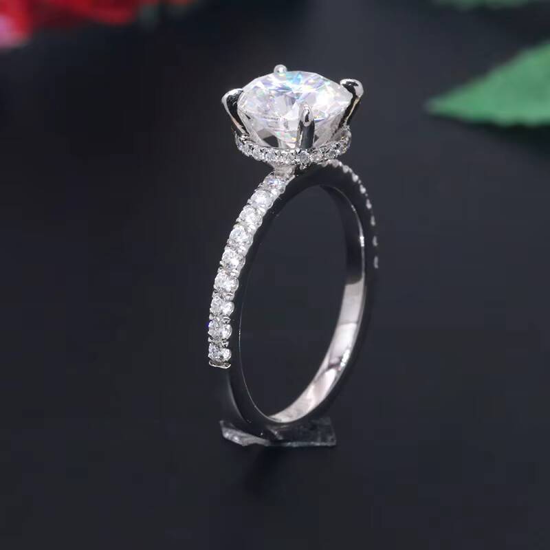 Yingma Fine Jewelry 8mm 925 Sterling Silver 14k 18k Solid White Gold 2ct Round Cut Moissanite Ring