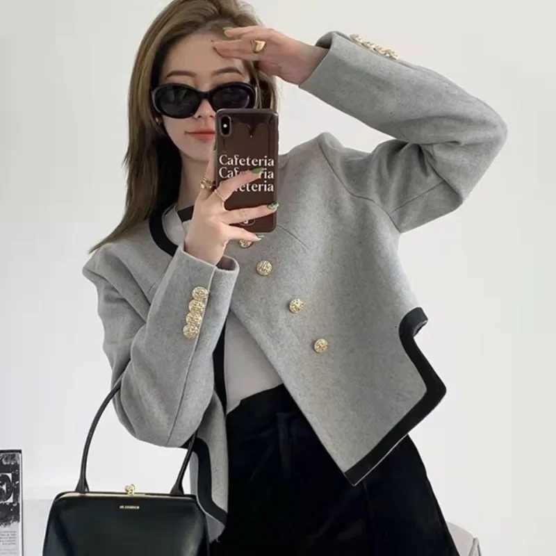 Jackets Women Elegant Cropped Tweed Blazers Office Lady Korean Short Irregular Suit Coat Tops Vintage Casual Outerwear New Y251105