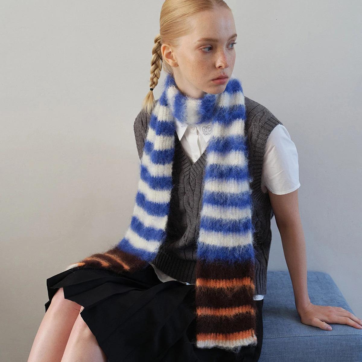 Unisex Thick Woolen Knitted Scarf Shawl Autumn Winter Warm Rainbow Thin Wraps For WomenMen Neck Scarf Unisex Coldproof Knitwear 251029