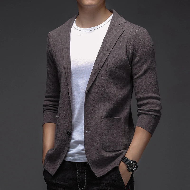 Top Quality ner Casual Fashion Striped Slim Fit Night Mens Knitted Blazer Suite Jacket Elegant Clothing 251028