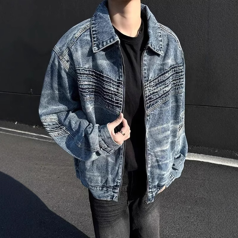 High Street Washed Vintage Short Denim Designer Jacket Jacket For Men Niche Silhouette High-end Feel Loose Zipper Workwear Jacket