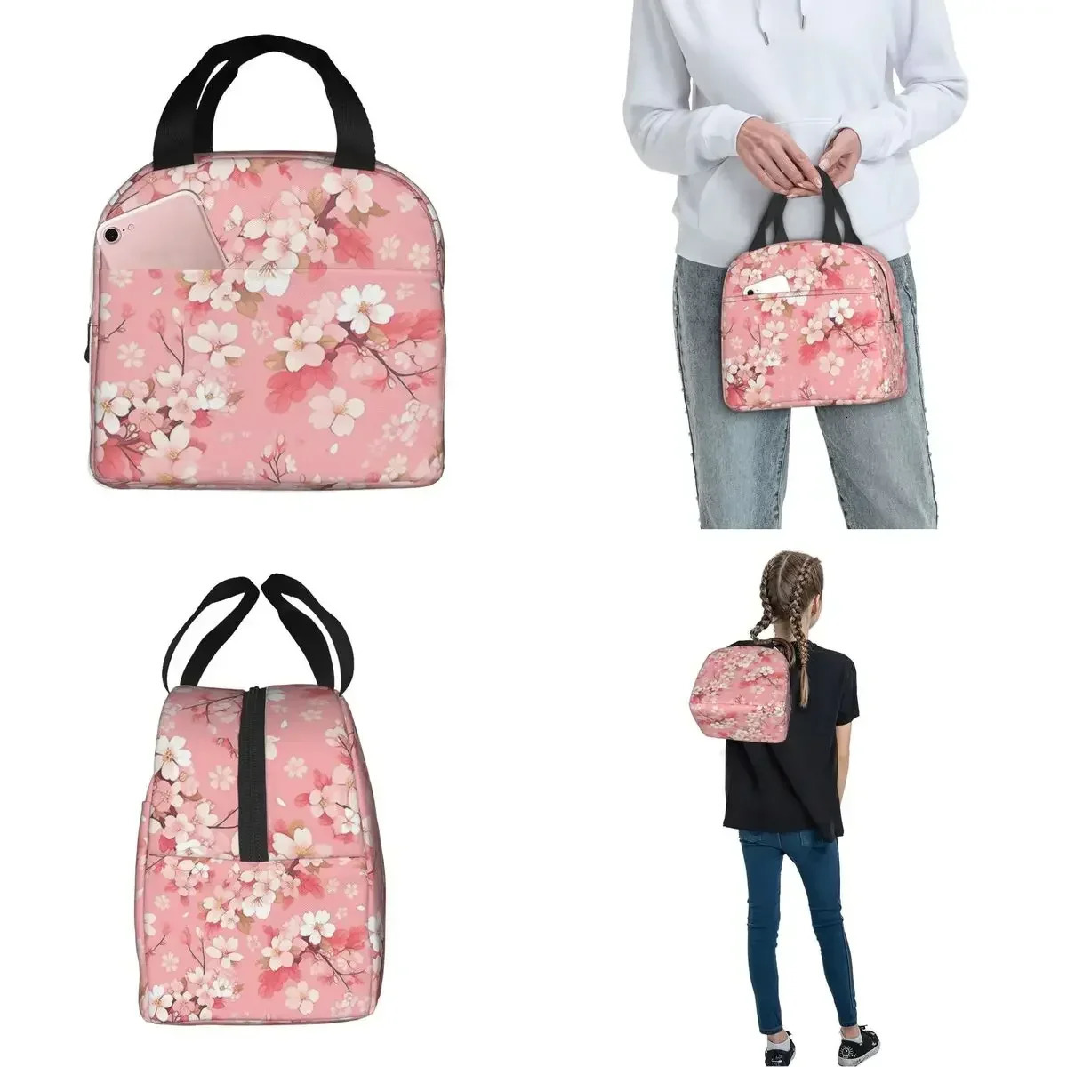 Japanese Cherry Blossom Anime Patterns Insulated Lunch Bag Thermal Bag Reusable Portable Tote Lunch Box Food Handbags Picnic 251029