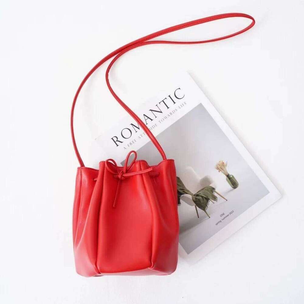 Sheepskin Drawstring Bucket New Spring Niche Design Genuine Leather Shoulder Soft Women's Mini Yellow Crossbody Bag 251029