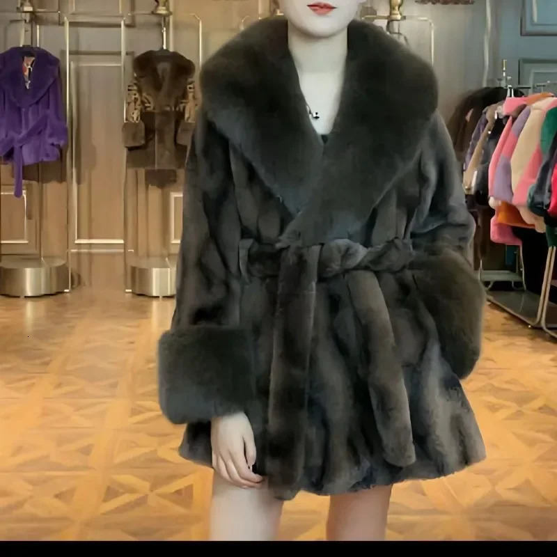 y Vintage Faux Fur Coat Women Collar Long Sleeve with Belt Oversized Jacket Warm Thick Winter Cardigan Ladys Coats 251028