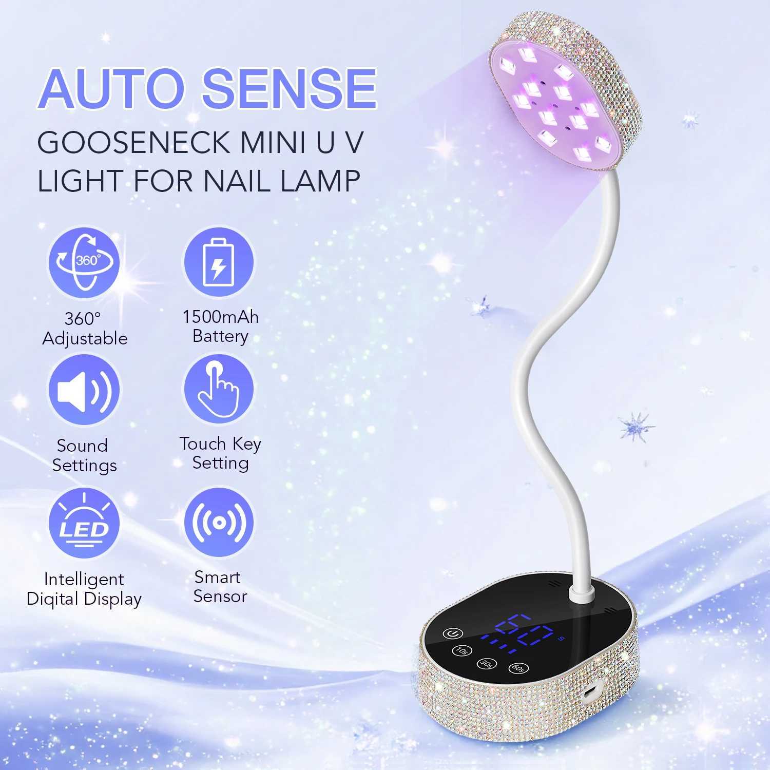 Wireless UV LED Nail Lamp 36W Rechargeable Mini Gel Dryer with Auto Sensor Timer and 360 Rotating Neck for Manicure on the Go J251115