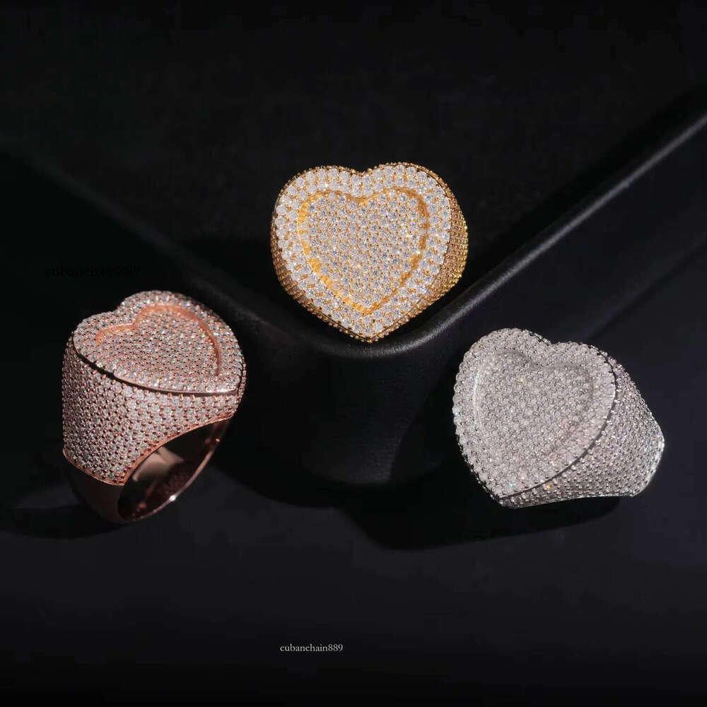 Hip Hop Jewelry VVS Moissanite Stone Sterling Sier Heart Shaped Ring Men Pass Dia Tester Gra Certified