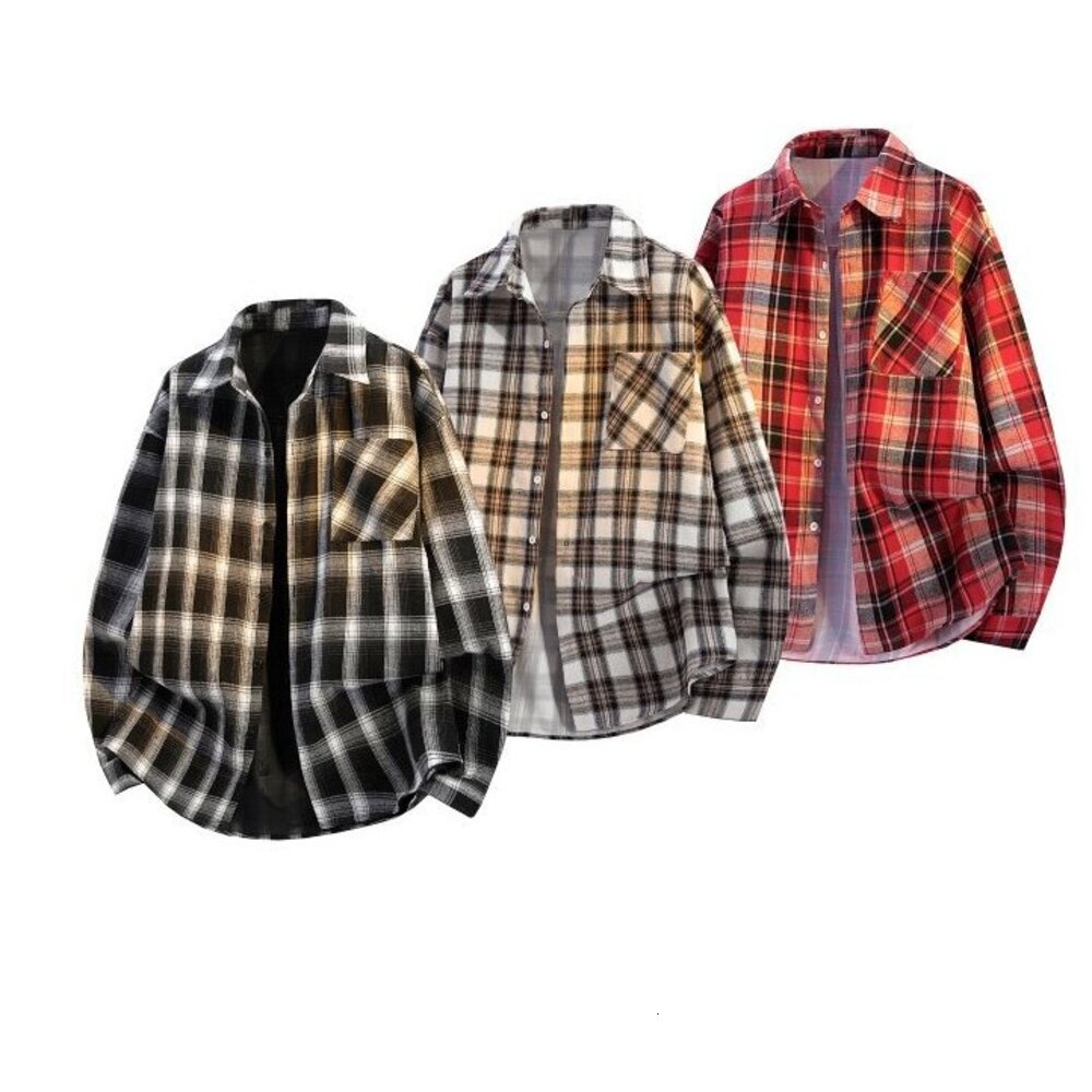 Autumn Fashion PC Fashion Loose Fit Live Plaid Shirt Men's Trendy Versatile Top Shirt Jacket