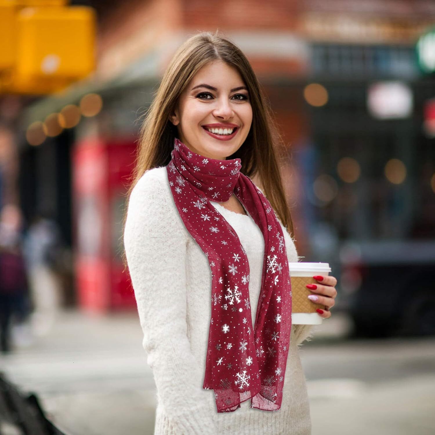 Custom Snowflake Sheer Lightweight Winter Xmas Collection Scarf Holiday Decorative Scarves for Women Ladies Black