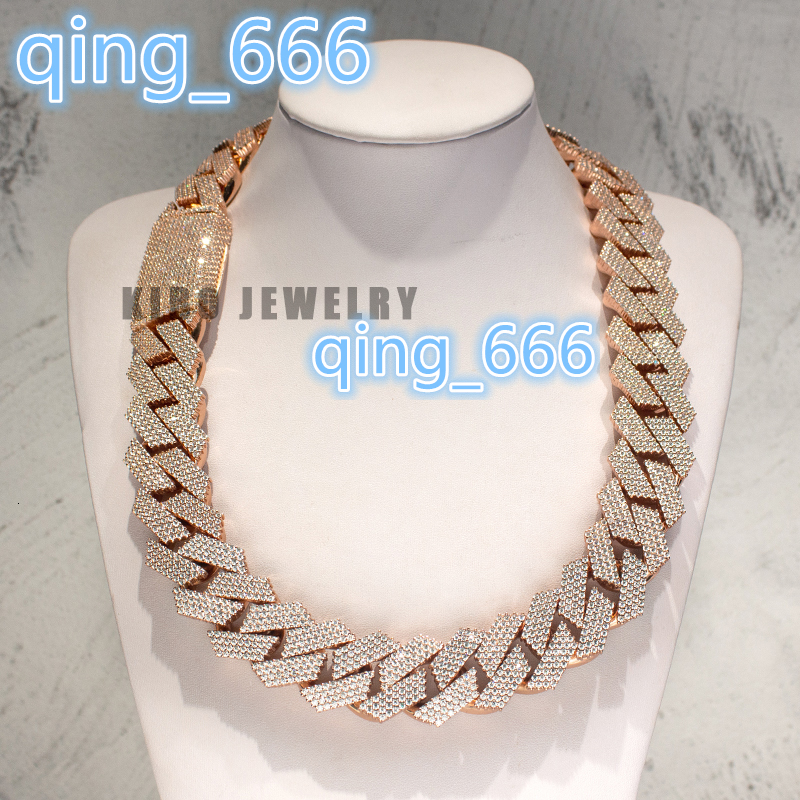 Moissanite VVS necklace Custom Cuban Chain 20mm Width 4 Rows Moissanite Flower Setting Hip Hop Ice Out Cuban Link Chain Necklace