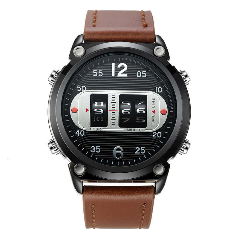 Brand Men's Fashion Leather Strap Roller Creative Design Quartz Watch