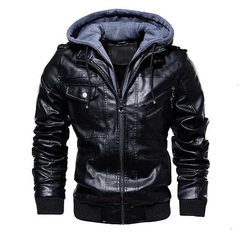 Men Hooded Jackets Slim Maxi Faux Leather Jacket Punk Gothic Coats Zipper Splice Pocket Thick Coat Male Autumn Winter SpringT251029