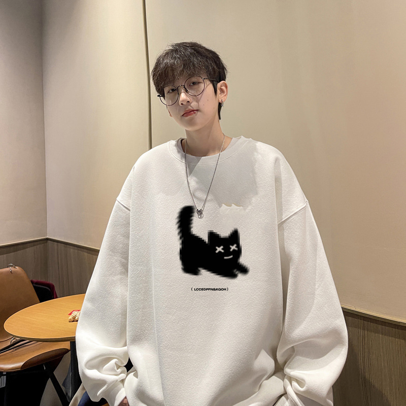 Men's new round neck sportswear autumn and winter designer wool lining thick American heavyweight long sleeved T-shirt fashionable loose men'