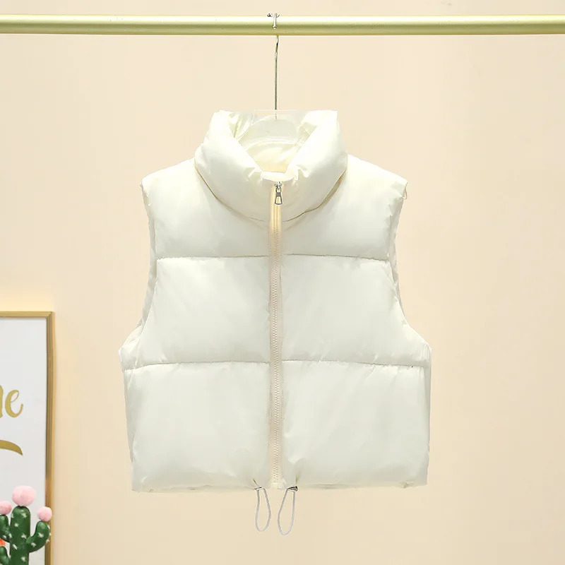 Winter Short Down Sleeveless Vest Women Warm Stand Collar Zipper Jacket Casual Fashion Quilted Cropped Coats Street Outerwears 251029
