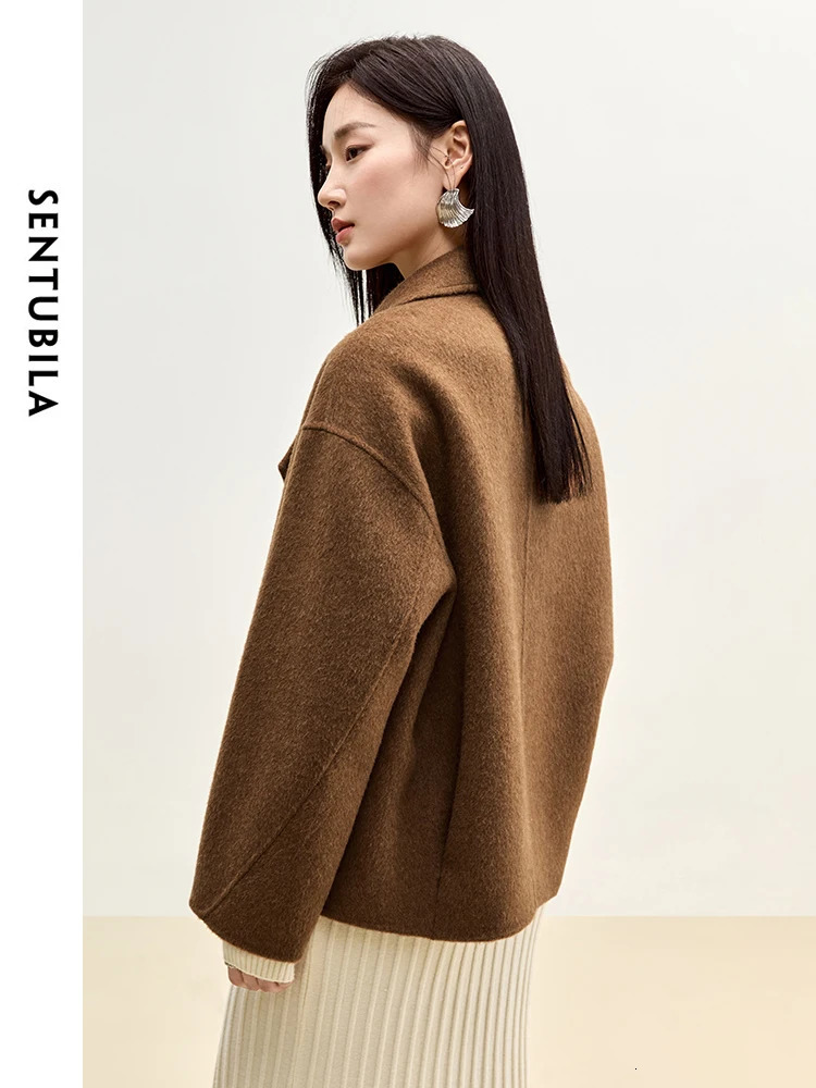 SENTUBILA Winter Short Woolen Jackets Women Outerwear Fashion Notched Collar Double Breasted Loose Coats Female W44O56123 251028