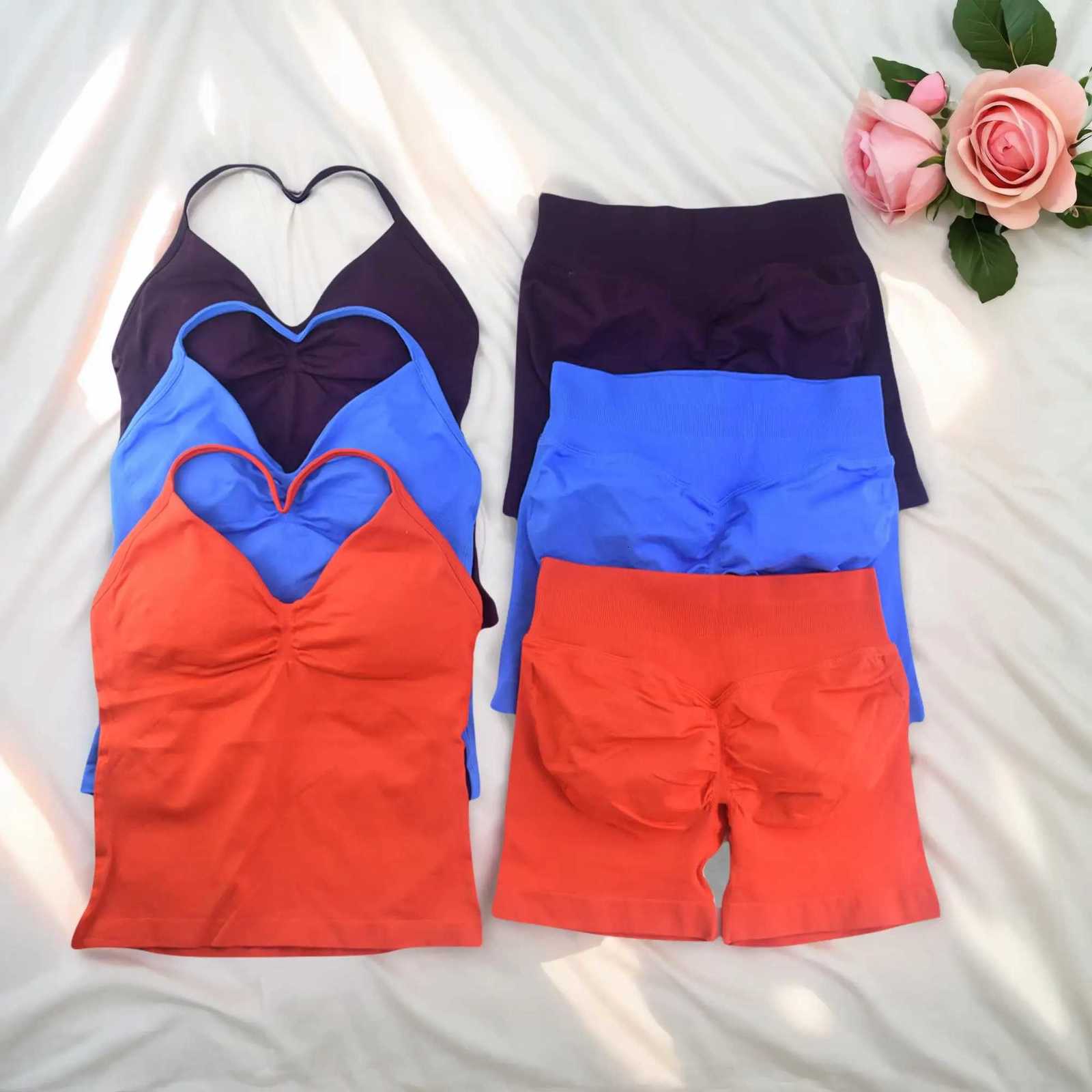 2Pcs Gym Set Women Backless Tank Waist Shorts Gym Suit Fitness Scrunch Seamless Clothes Activewear Workout Set NoXJ251029