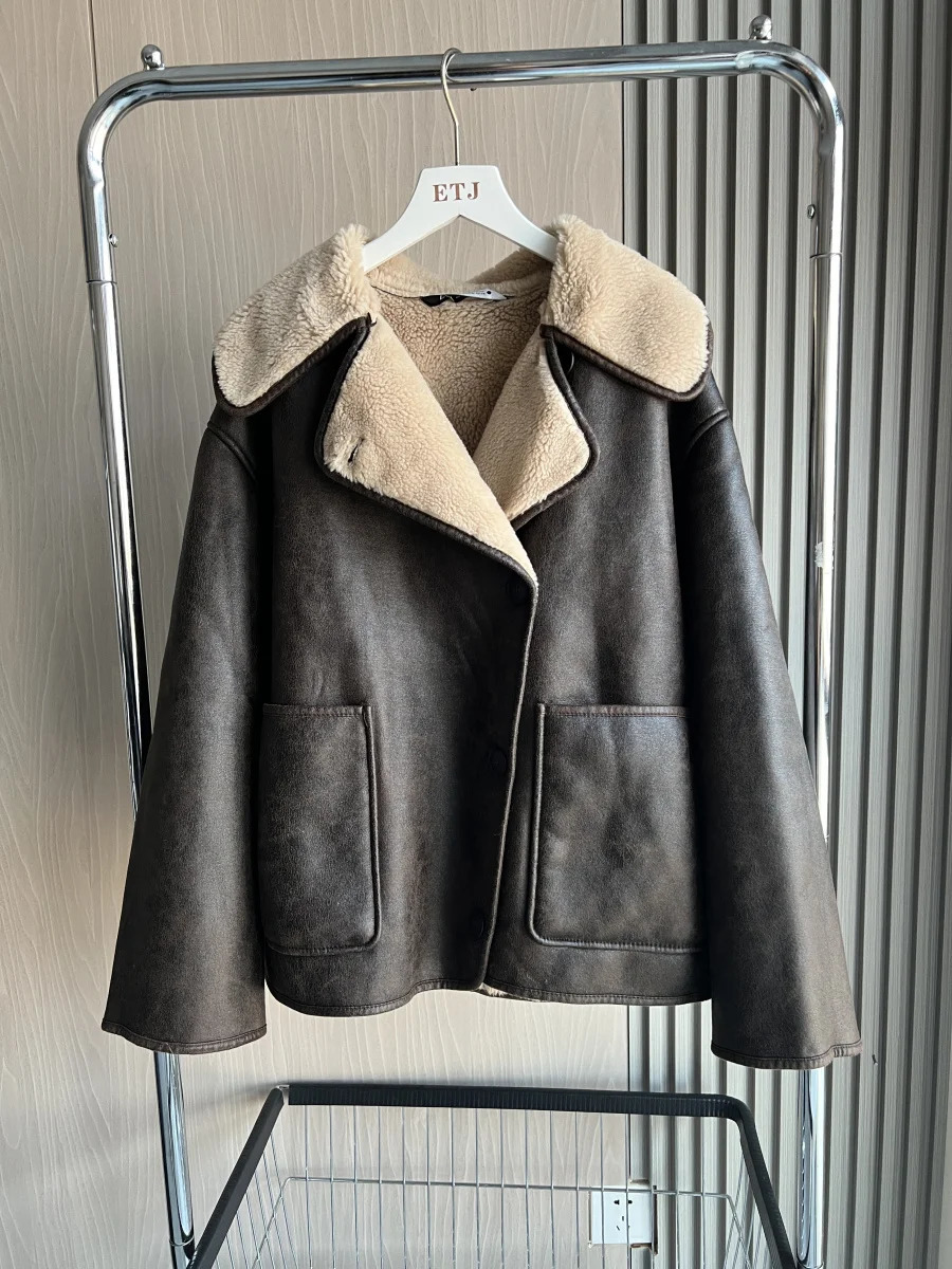 ETJ 2025 FallWinter Arrival Womens ZW Series DoubleSided Collar Oversized LongSleeve Jacket Warm Coat 3548246 251029