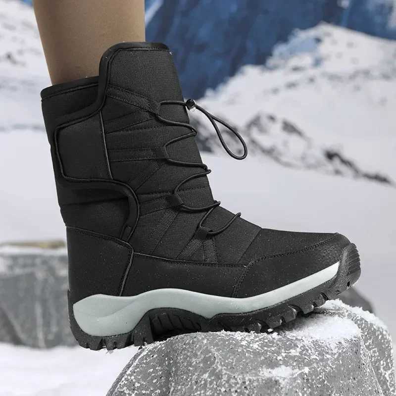 New Winter Women Boots Warm Plush MidCalf Womens Snow Boots Laceup Outdoor Waterproof Hiking Boots Chaussures Femme Size 42 Z251029