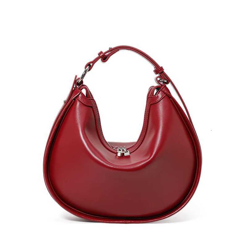 genuine leather crescent mo bag handheld large capacity glossy soft leather crossbody halfround saddle bag horn mo bag1 D251029