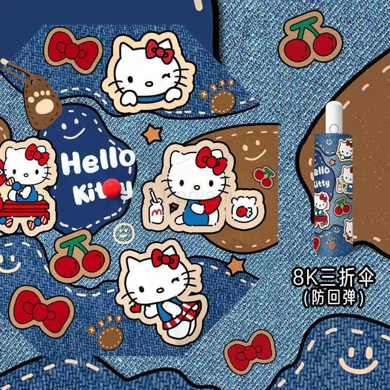 Sanrio Sanrio Hello Kitty Red Nose Tip Automatic Umbrella Kawaii Anime Sunscreen Uv Protection Fashion Cowboy Series Foldable Umbrella L251029