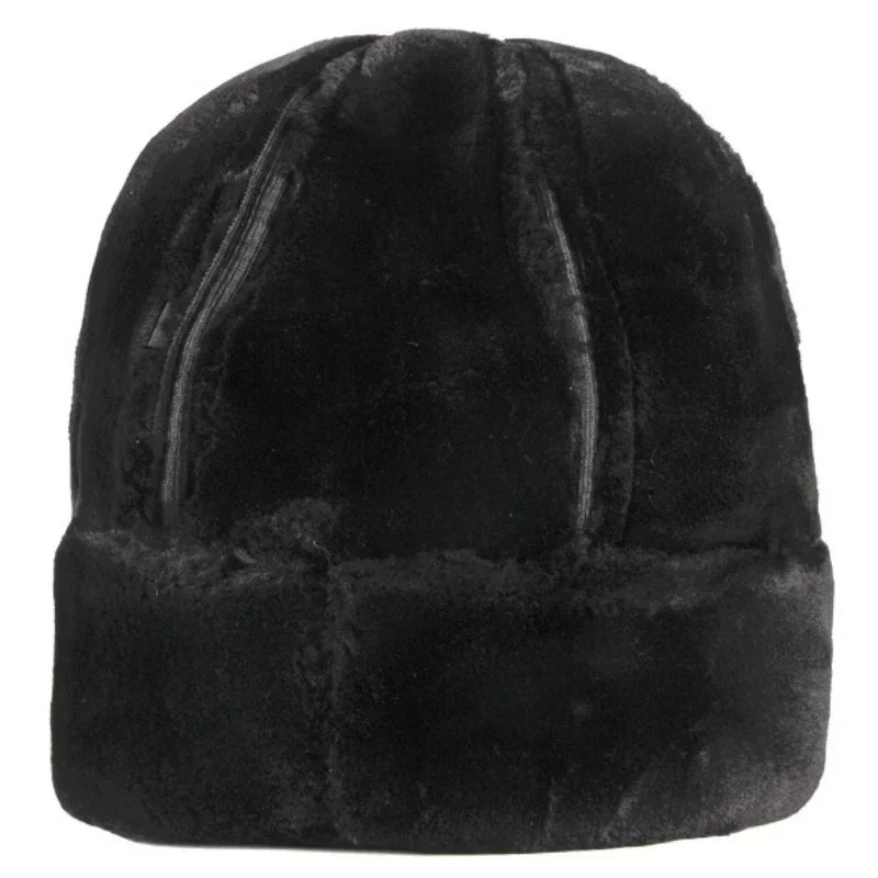 Thick Outdoor Warm Winter Hat Men Black Fur Leather Russian Male Windproof Snow Ski Cap Fleece Lined 251029