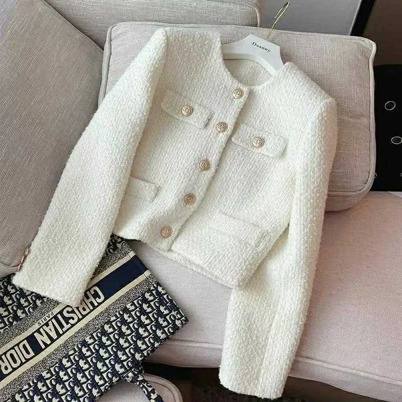 Korean Chic Female Tweed Basic Jacket Coat Women Clothing Runway Style Woolen Outerwear Y251105